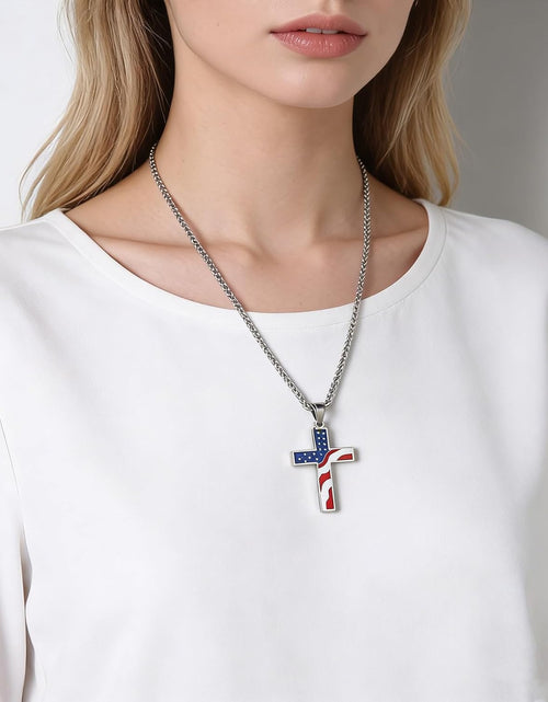Load image into Gallery viewer, American Flag Patriotic Cross Religious Jewelry Pendant Necklace

