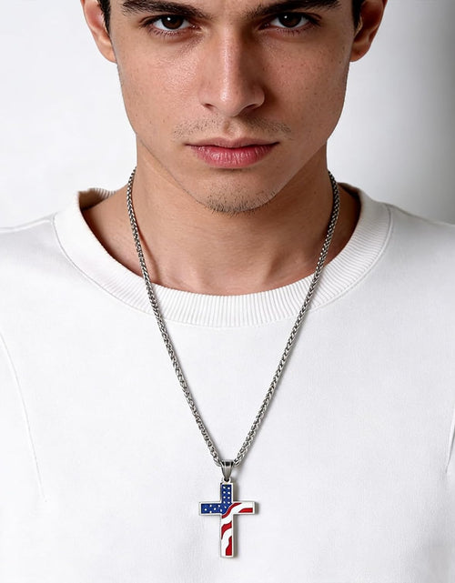 Load image into Gallery viewer, American Flag Patriotic Cross Religious Jewelry Pendant Necklace
