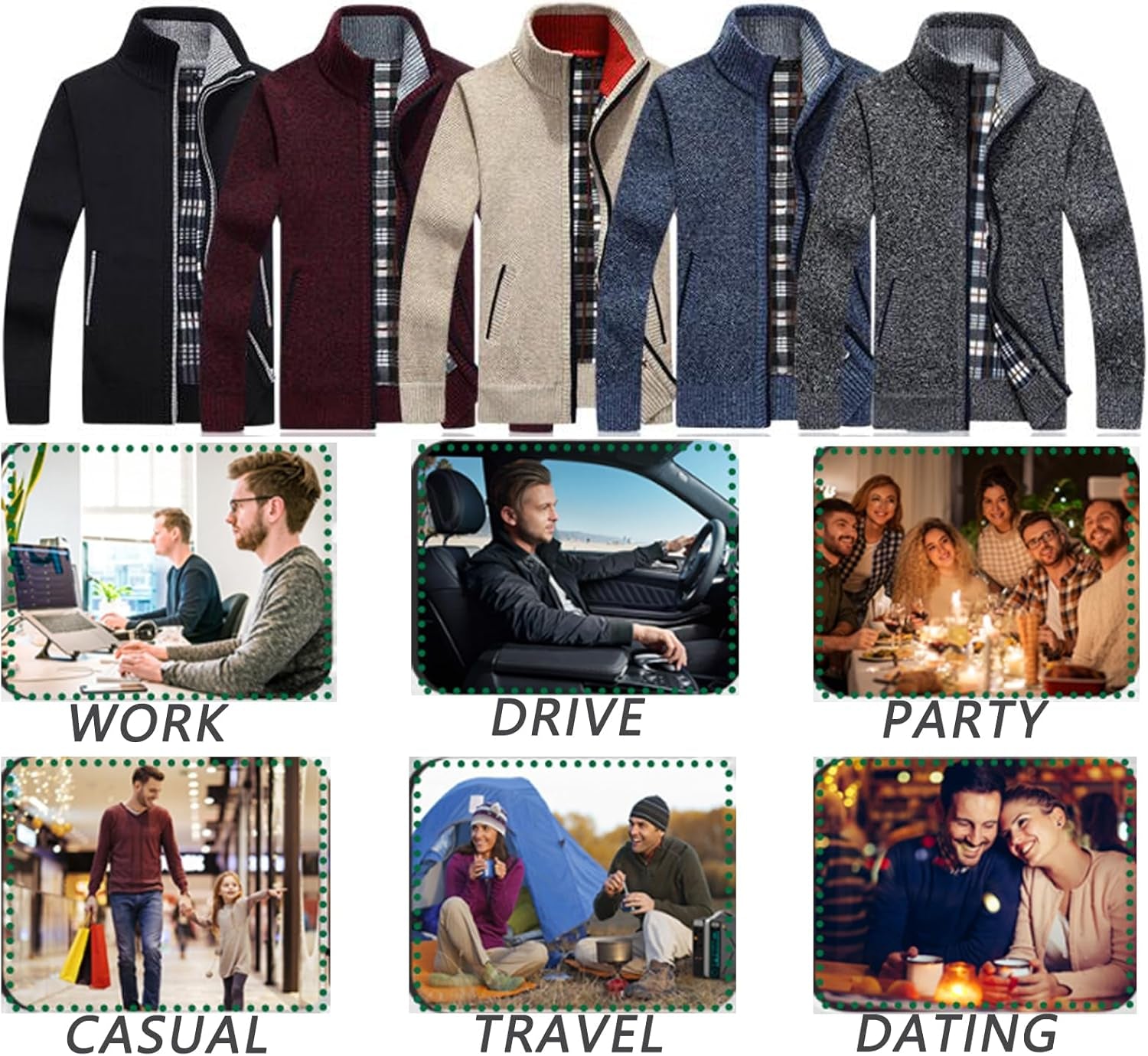 Men'S Casual Slim Full Zip Thick Knitted Cardigan Sweaters with Pockets