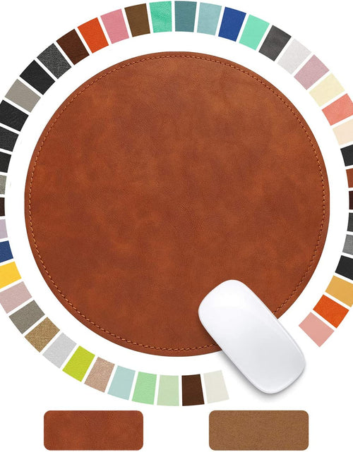 Load image into Gallery viewer, Mouse Pad，Round Mouse Pad，Pu Mouse Pad，Leather Mouse Pad with Stitched Edge Micro-Fiber Base with Non-Slip Waterproof，Mouse Pad for Computers，Laptop，Office &amp; Home，9 X 9 Inch (Caramel Brown)
