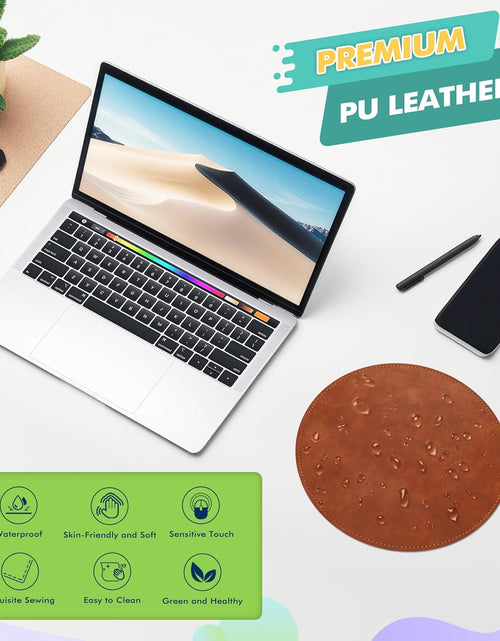 Load image into Gallery viewer, Mouse Pad，Round Mouse Pad，Pu Mouse Pad，Leather Mouse Pad with Stitched Edge Micro-Fiber Base with Non-Slip Waterproof，Mouse Pad for Computers，Laptop，Office &amp; Home，9 X 9 Inch (Caramel Brown)
